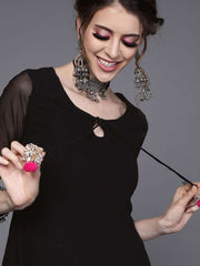 Black Georgette Sequinned Palazzo Suit - inddus-us