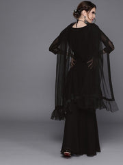 Black Georgette Sequinned Palazzo Suit - inddus-us