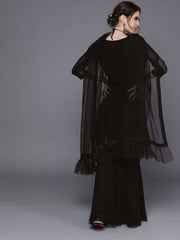 Black Georgette Sequinned Palazzo Suit - inddus-us