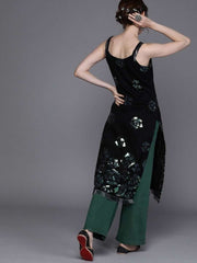 Black Georgette Sequins Kurta - Inddus.com