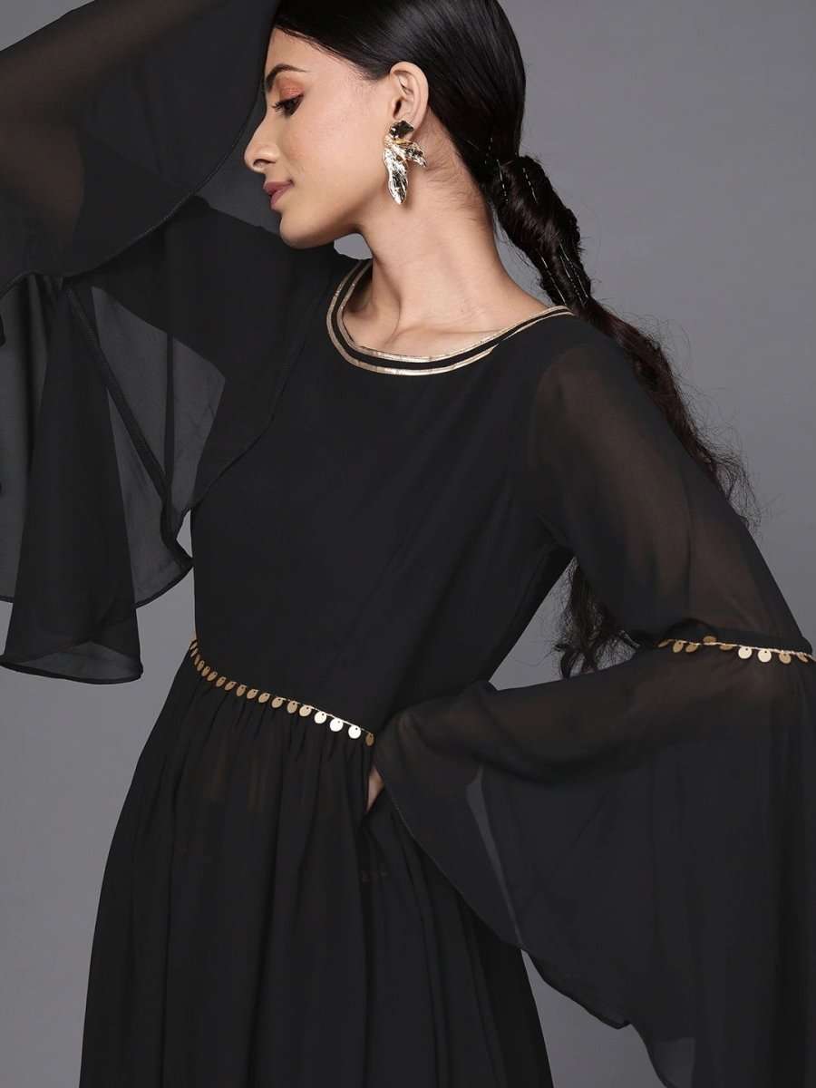 Black Georgette Solid Palazzo Suit - inddus-us