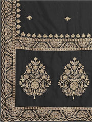 Black & Gold-Toned Floral Embroidered Poly Georgette Saree - Inddus.com