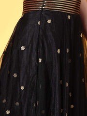 Black & Gold-Toned Sequinned Semi-Stitched Lehenga & Unstitched Blouse With Dupatta - Inddus.com