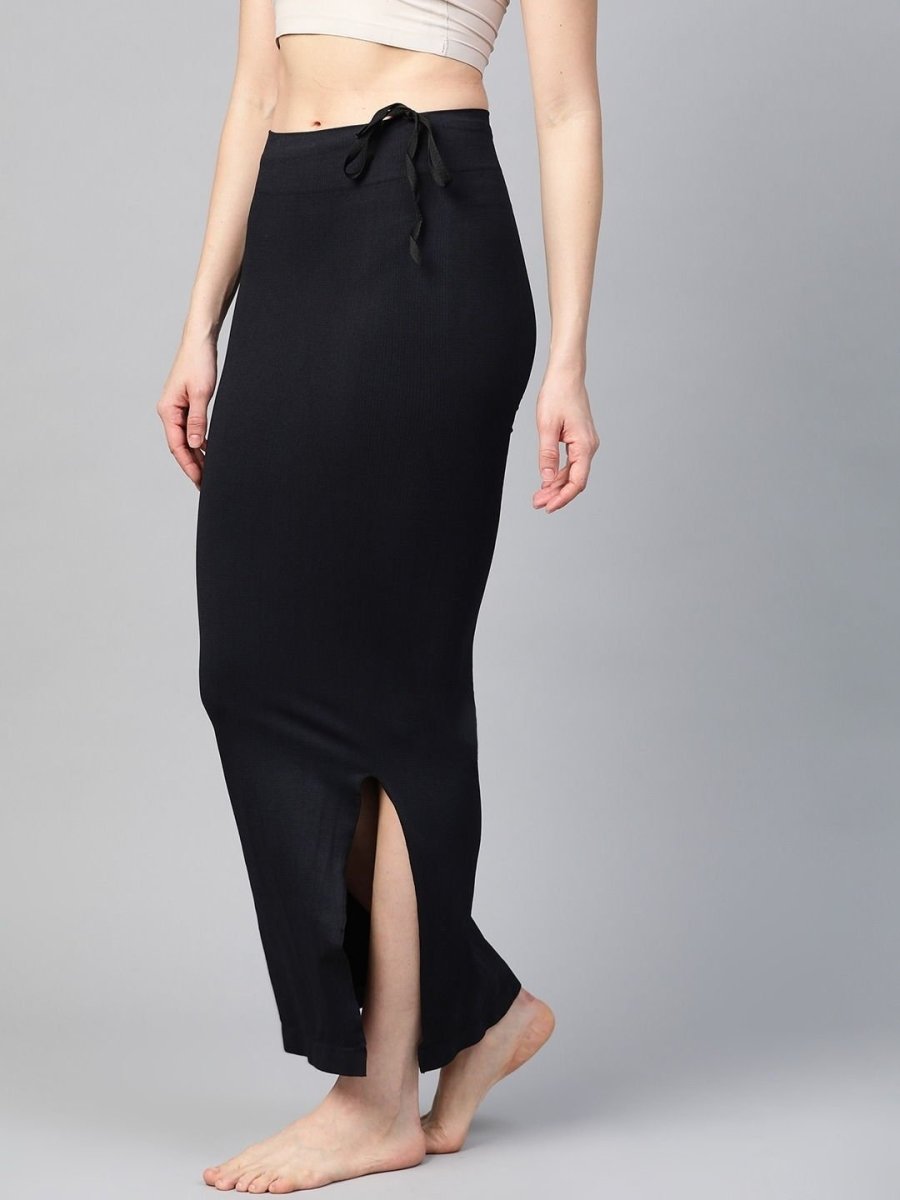 Black Knitted Saree Shapewear with Drawstring - inddus-us