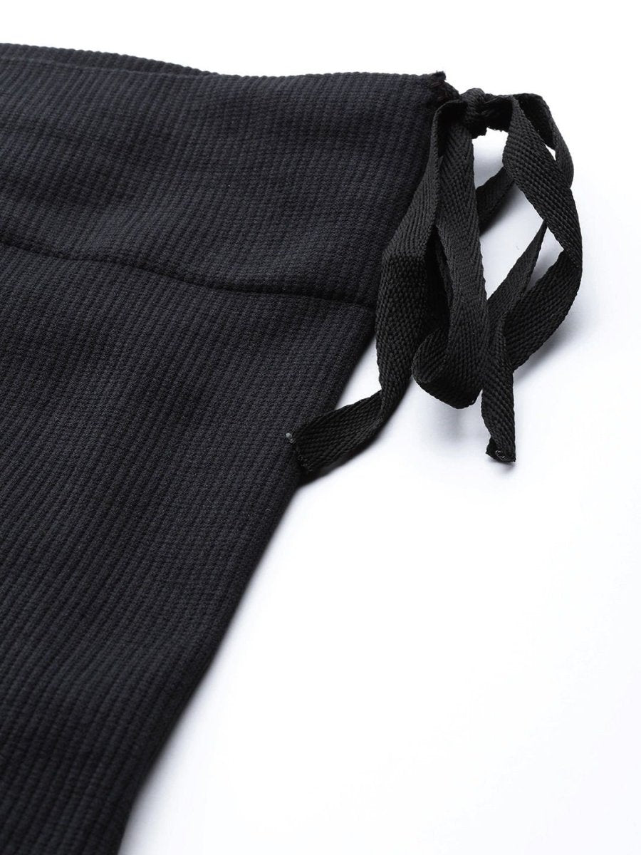 Black Knitted Saree Shapewear with Drawstring - inddus-us