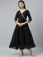 Black Mirror Embellished Anarkali Kurta - Inddus.com