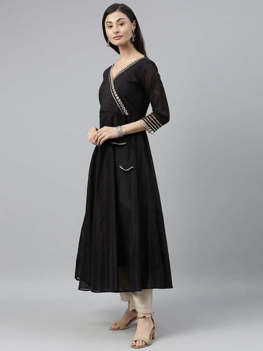 Black Mirror Embellished Anarkali Kurta - Inddus.com