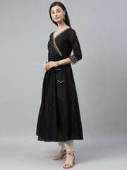 Black Mirror Embellished Anarkali Kurta - Inddus.com