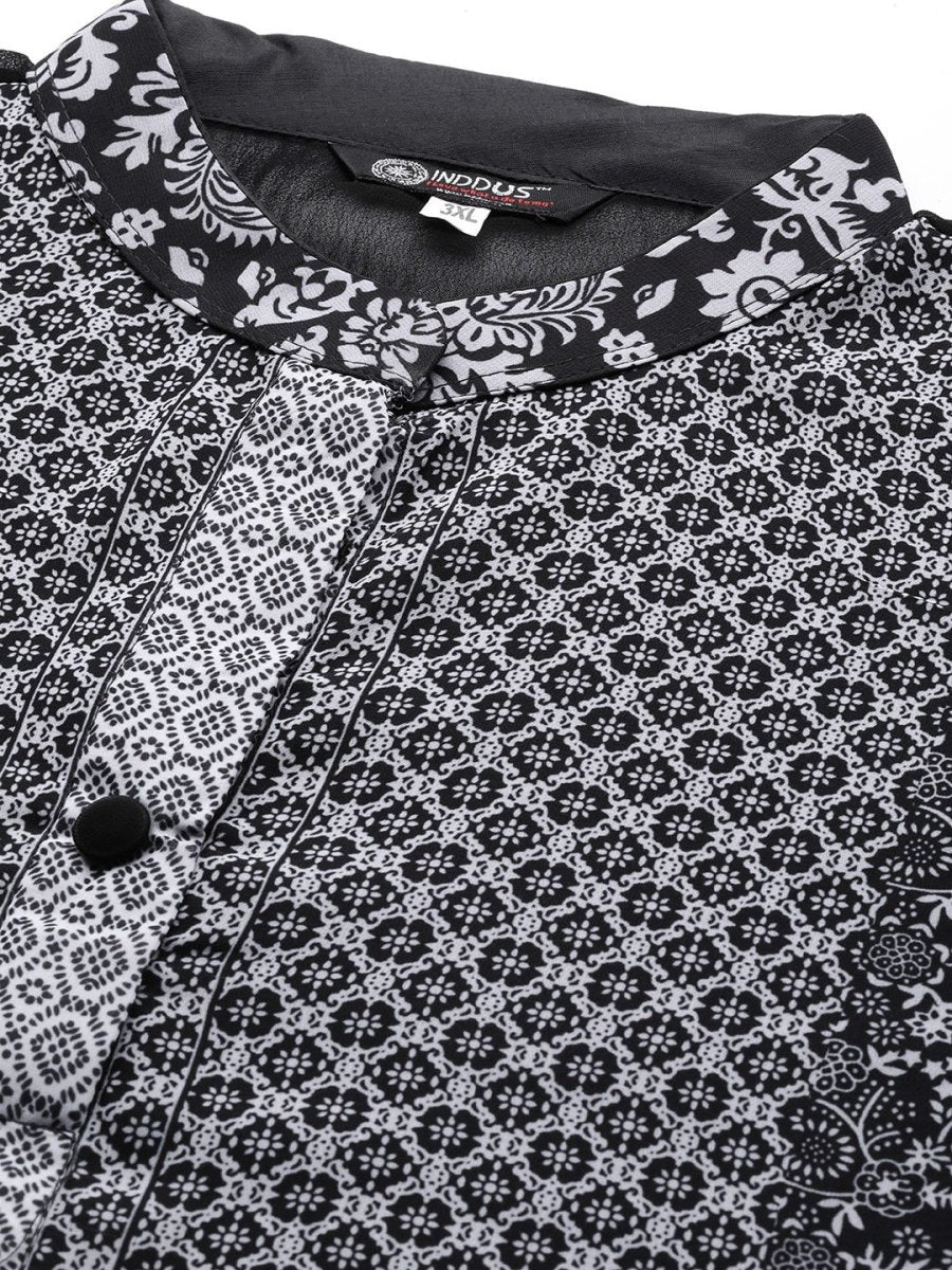 Black & Off White Printed Georgette Kaftan Maxi Dress - Inddus.com