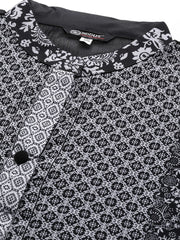 Black & Off White Printed Georgette Kaftan Maxi Dress - Inddus.com