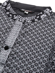 Black & Off White Printed Georgette Kaftan Maxi Dress - Inddus.com