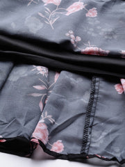 Black & Pink Floral Print Georgette Ethnic Maxi Dress - Inddus.com