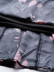 Black & Pink Floral Print Georgette Ethnic Maxi Dress - Inddus.com