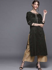 Black Polka dots Woven Kurta - Inddus.com