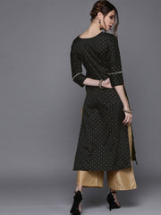Black Polka dots Woven Kurta - Inddus.com