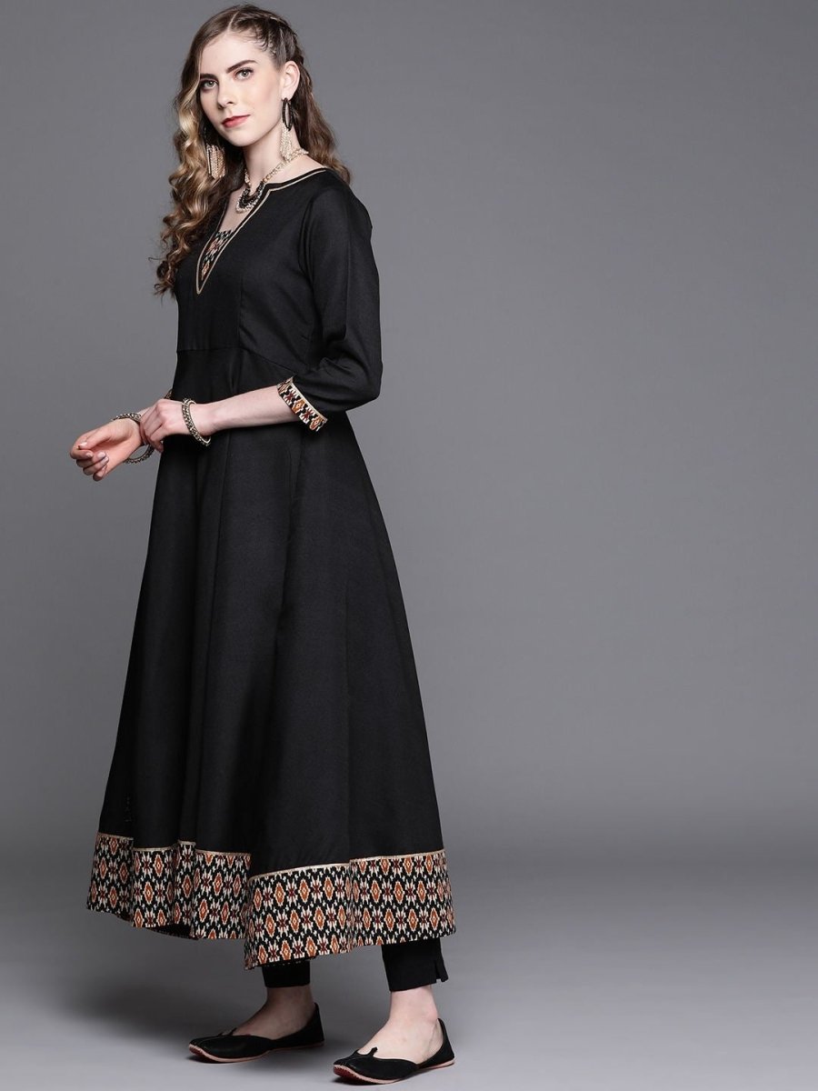 Black Printed Anarkali Kurta - Inddus.com