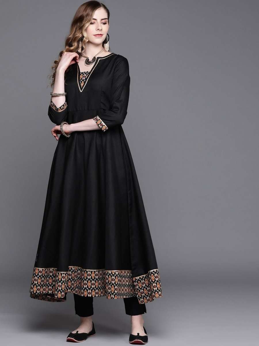 Black Printed Anarkali Kurta - Inddus.com