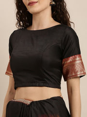 Black & Red Silk Blend Woven Design Saree - Inddus.com