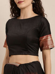 Black & Red Silk Blend Woven Design Saree - Inddus.com