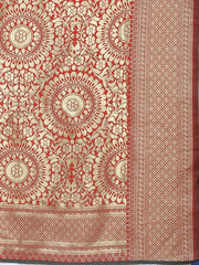 Black & Red Silk Blend Woven Design Saree - Inddus.com