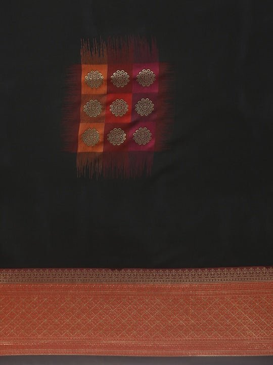 Black & Red Silk Blend Woven Design Saree - Inddus.com