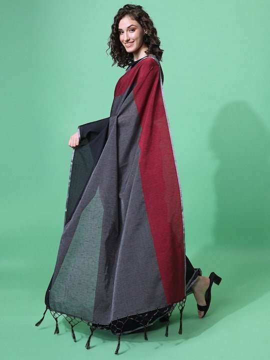 Black & Red Woven Design Saree - Inddus.com