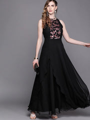 Black Sequinned Embroidered Party Gown - Inddus.com