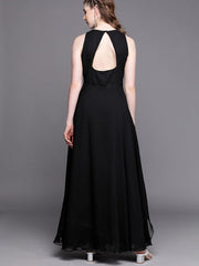 Black Sequinned Embroidered Party Gown - Inddus.com