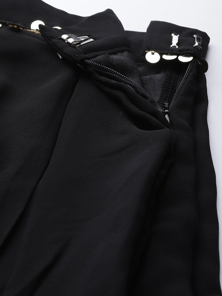 Black Silk Blend Embellished Palazzo Style Suit - inddus-us