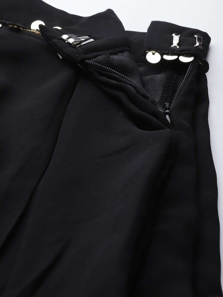 Black Silk Blend Embellished Palazzo Style Suit - inddus-us