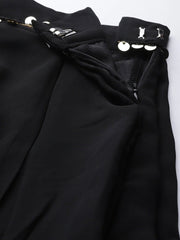 Black Silk Blend Embellished Palazzo Style Suit - inddus-us