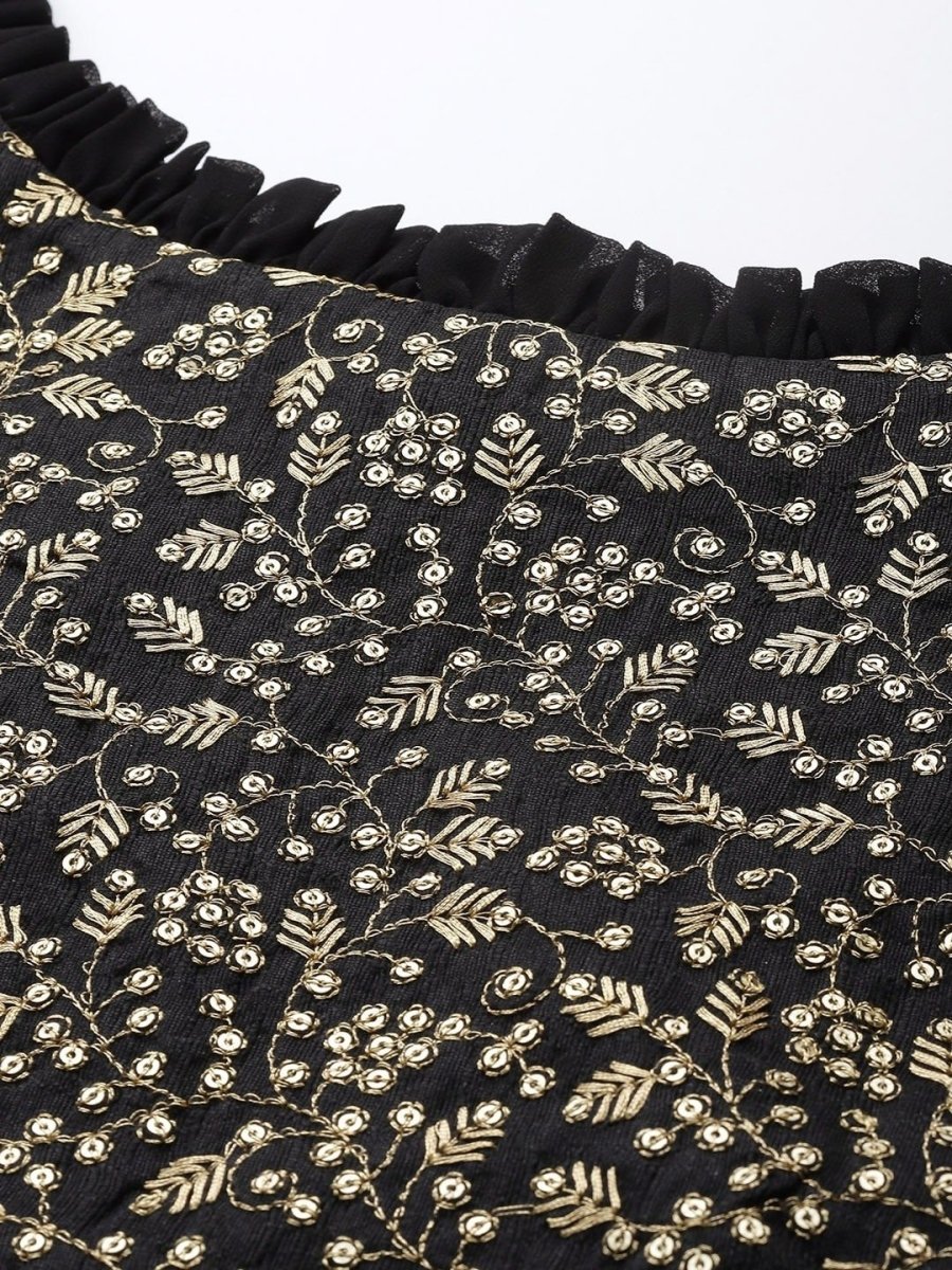 Black Silk Blend Embellished Palazzo Style Suit - inddus-us