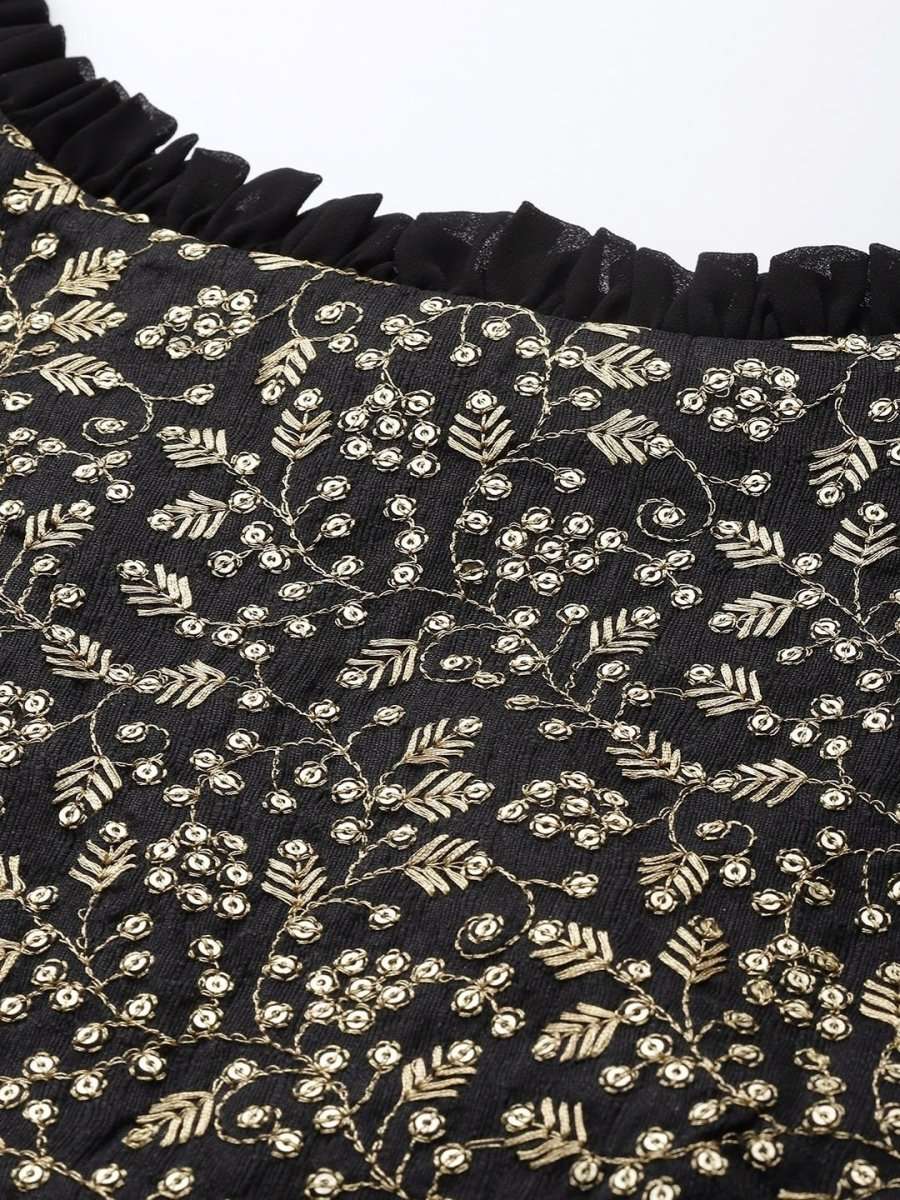 Black Silk Blend Embellished Palazzo Style Suit - inddus-us