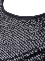 Black Silk blend Sequins Crop Top - inddus-us