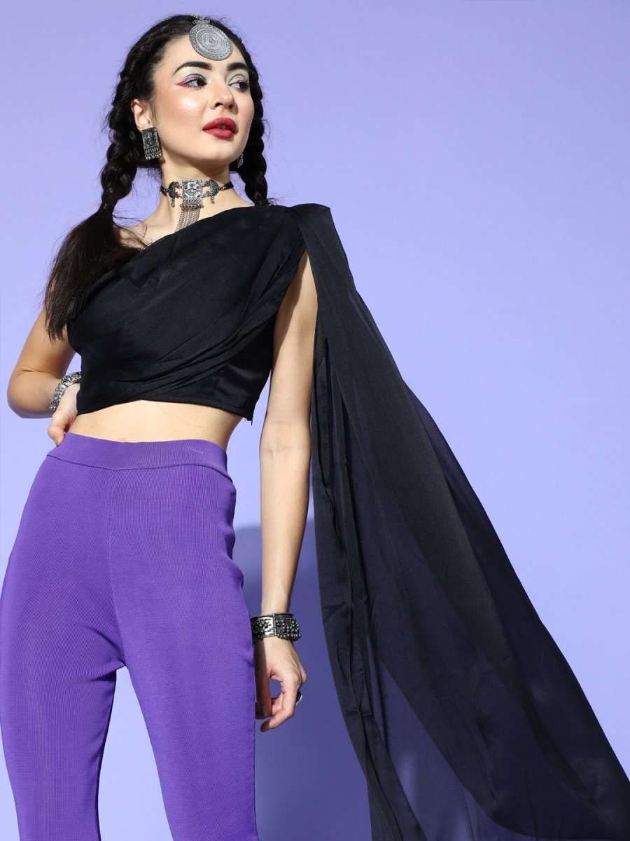 Black Silk Blend Solid Crop Top - Inddus.com