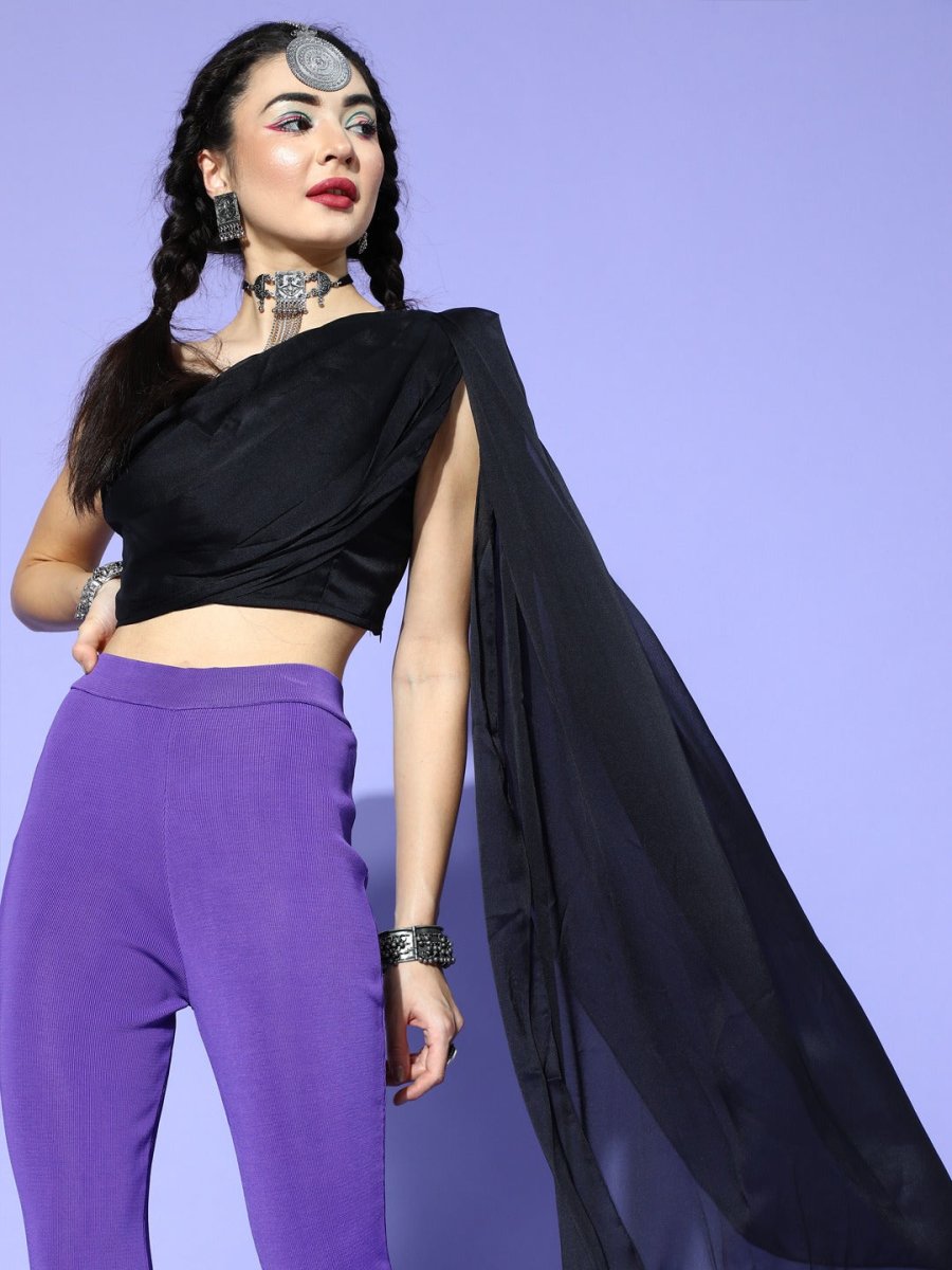 Black Silk Blend Solid Crop Top - Inddus.com