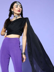 Black Silk Blend Solid Crop Top - Inddus.com