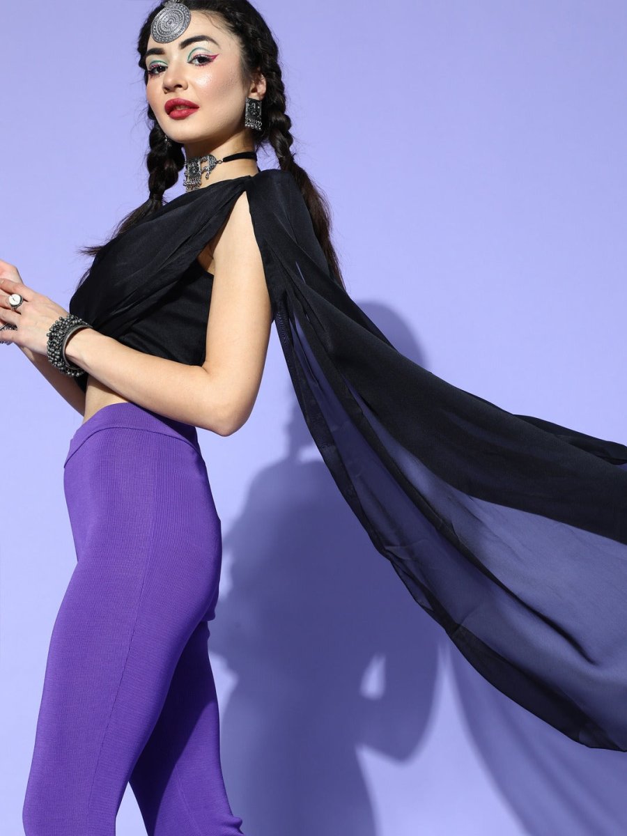 Black Silk Blend Solid Crop Top - Inddus.com