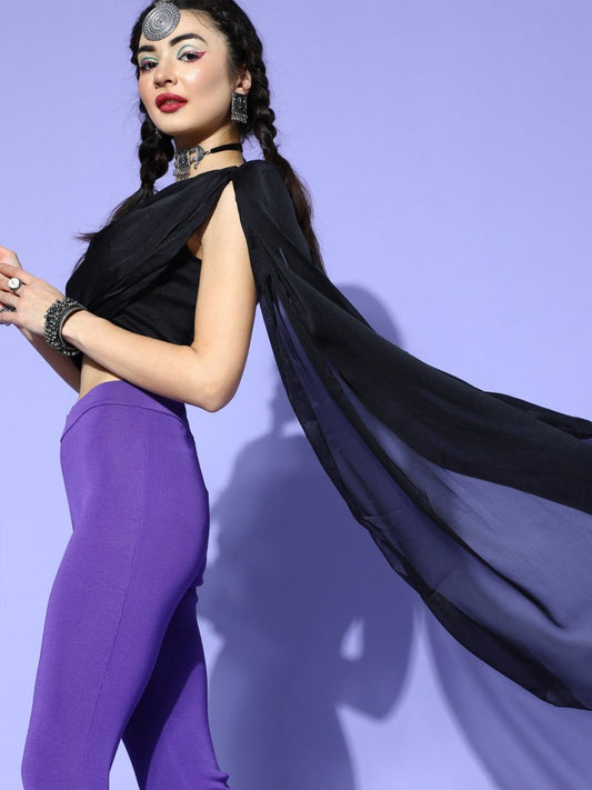 Black Silk Blend Solid Crop Top - Inddus.com