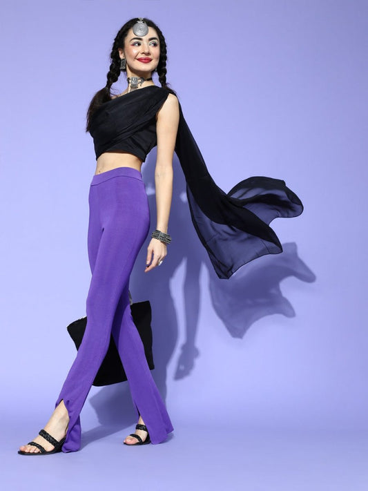 Black Silk Blend Solid Crop Top - Inddus.com