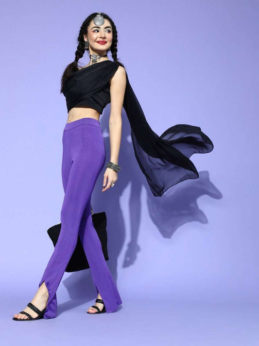 Black Silk Blend Solid Crop Top - Inddus.com