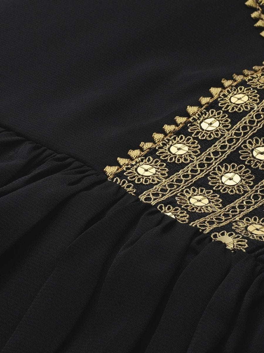 Black Silk Blend Solid Fit & Flared Maxi Gown - inddus-us