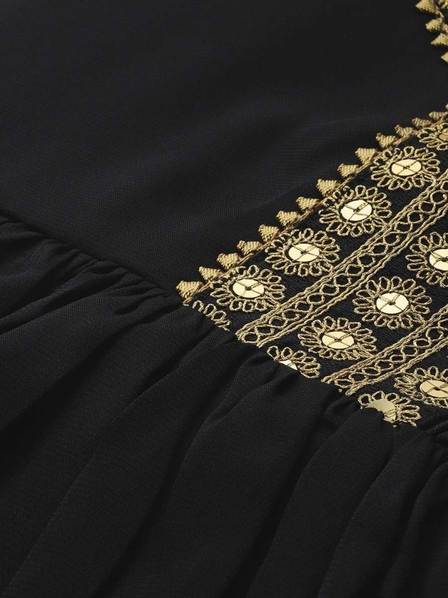 Black Silk Blend Solid Fit & Flared Maxi Gown - inddus-us