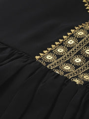 Black Silk Blend Solid Fit & Flared Maxi Gown - inddus-us