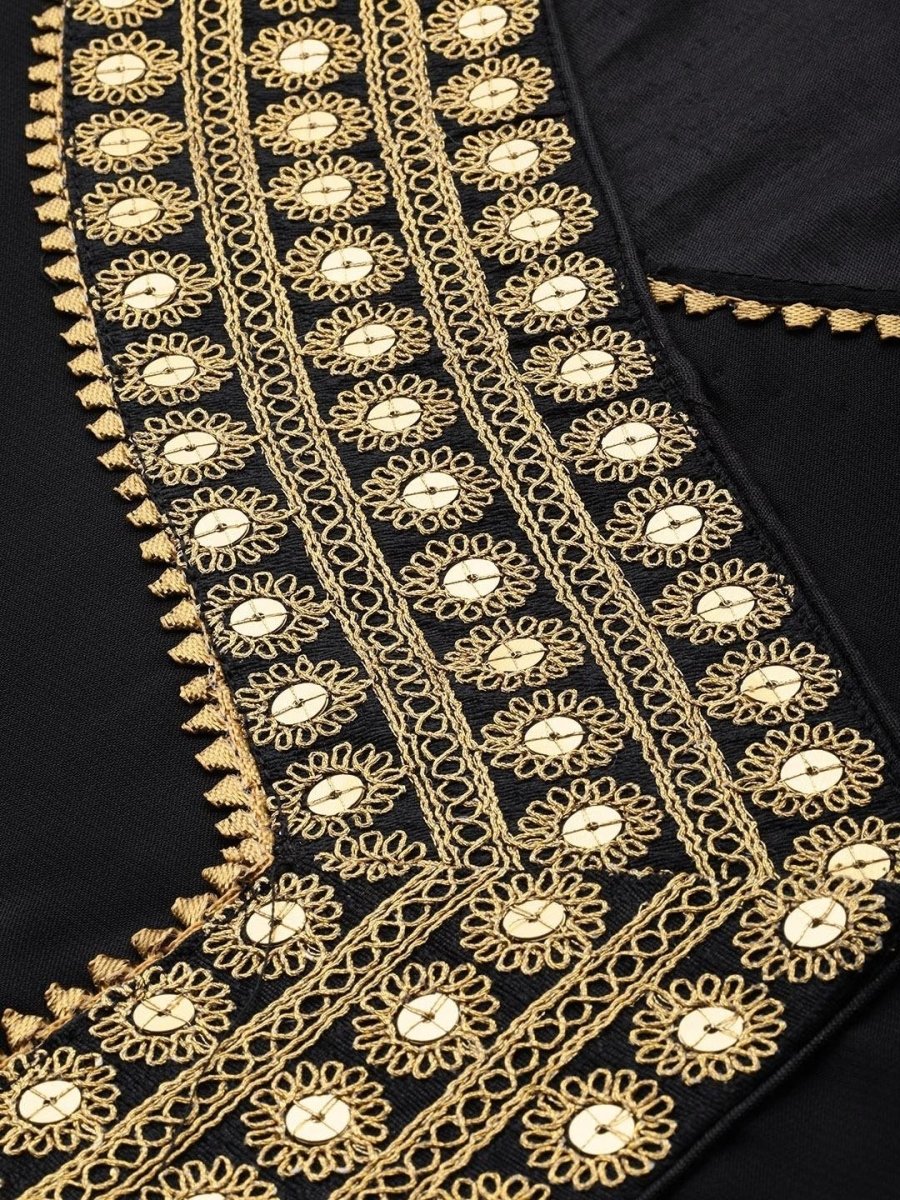 Black Silk Blend Solid Fit & Flared Maxi Gown - inddus-us