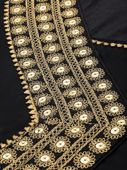 Black Silk Blend Solid Fit & Flared Maxi Gown - inddus-us