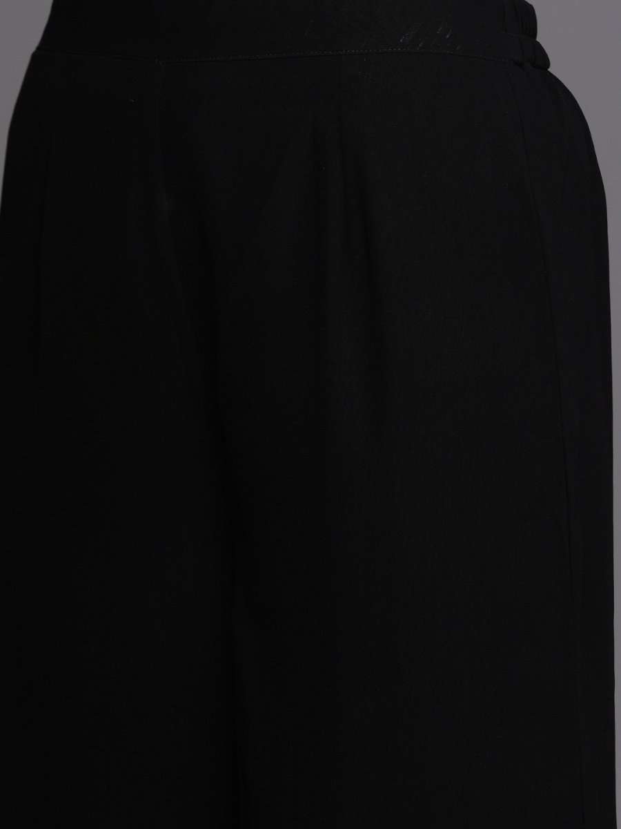 Black Silver Embellished Kurta with Palazzo and Net Dupatta - inddus-us