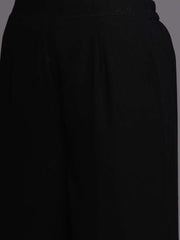 Black Silver Embellished Kurta with Palazzo and Net Dupatta - inddus-us