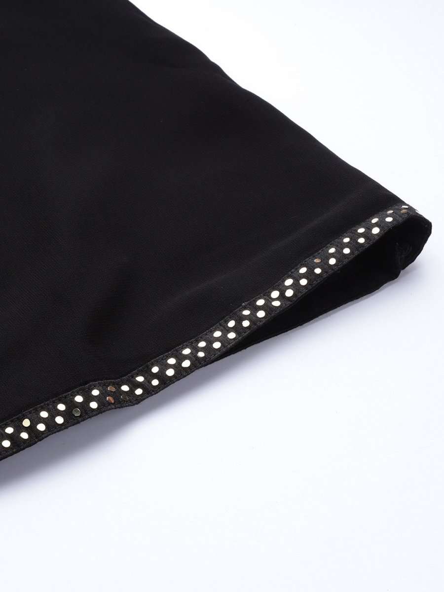 Black Silver Embellished Kurta with Palazzo and Net Dupatta - inddus-us