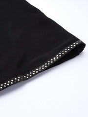 Black Silver Embellished Kurta with Palazzo and Net Dupatta - inddus-us
